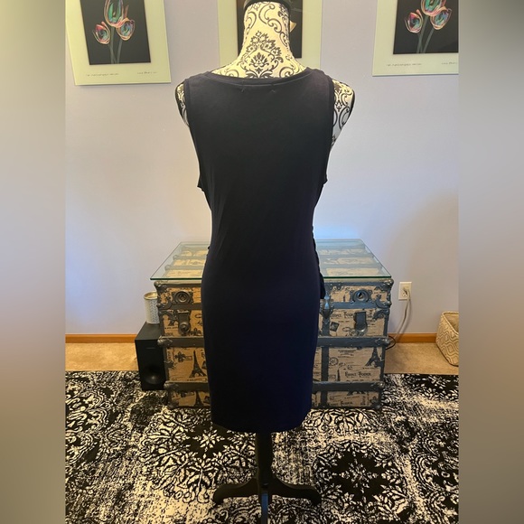 Navy Faux Wrap Dress- Instantly Slimming- NWOT- Size Large - Picture 4 of 7